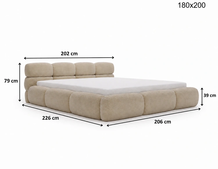 Polsterbett mit Bettkasten und Bettrost 180x200 Sweet Low Beige