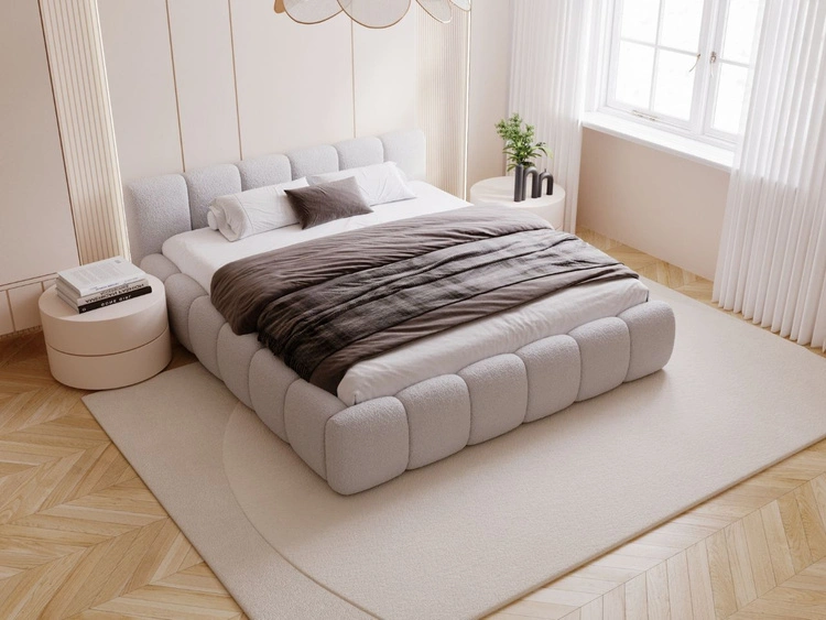 Polsterbett mit Bettkasten und Lattenrost 180x200 Cloud Low Bouclé-Stoff Grau