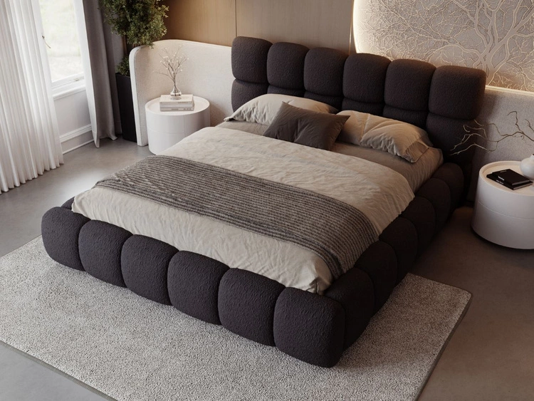 Polsterbett mit Bettkasten und Lattenrost 120x200 Modo aus Bouclé-Stoff Schwarz