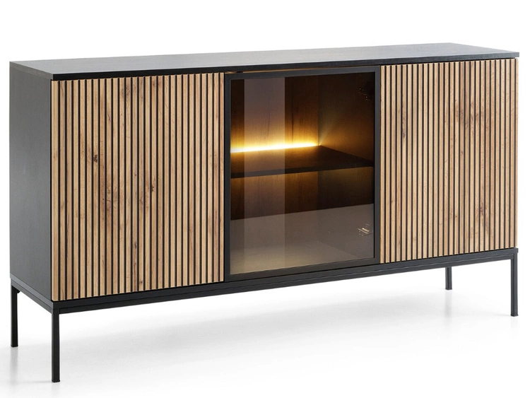 Türkommode mit Led Deo 154 cm Schwarz, Eiche Wotan