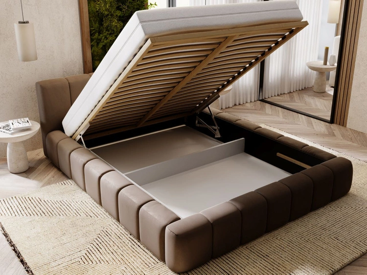 Polsterbett mit Bettkasten und Lattenrost 140x200 Split Braun