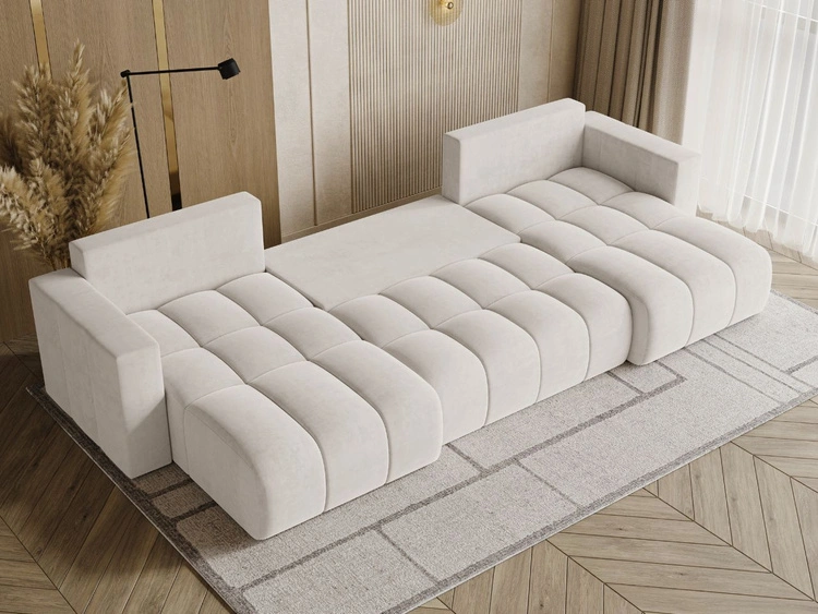 Wohnlandschaft mit Schlaffunktion und Bettkasten Neva Hellbeige
