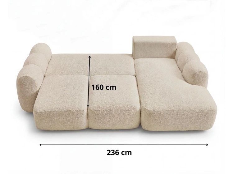 Ecksofa L-Form mit Schlaffunktion und Bettkasten Avelin Links Creme
