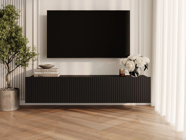 TV-Lowboard mit Türen 150 cm Kioto Schwarz matt