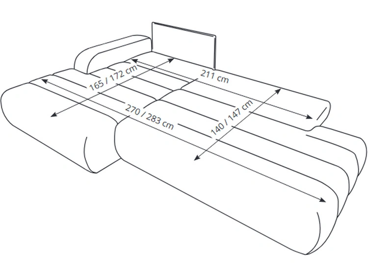 Ecksofa L-Form mit Schlaffunktion und Bettkasten Lisso Rechts Grau