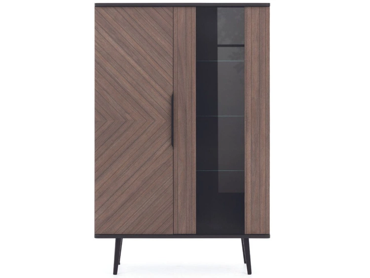 Vitrinenschrank mit Glas Nemi Schwarzer Graphit Braun