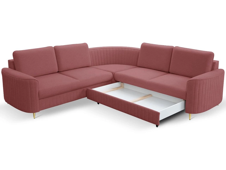 Ecksofa L-Form Links mit Schlaffunktion und Bettkasten Limon Rot
