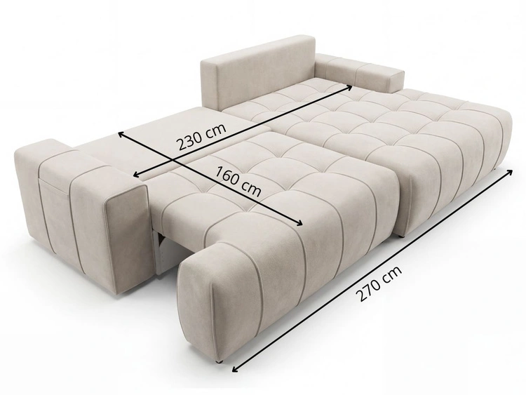 Ecksofa L-Form mit Schlaffunktion und Bettkasten Tulio Links Grau
