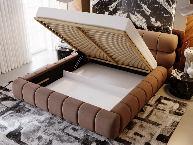 Polsterbett mit Bettkasten und Lattenrost 180x200 Mellow Braun