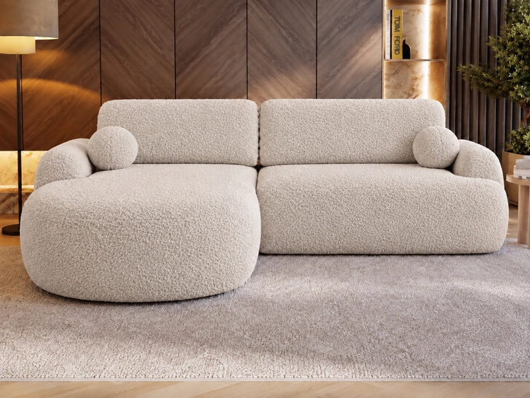 Ecksofa L-Form Links mit Schlaffunktion und Bettkasten Aurio Creme