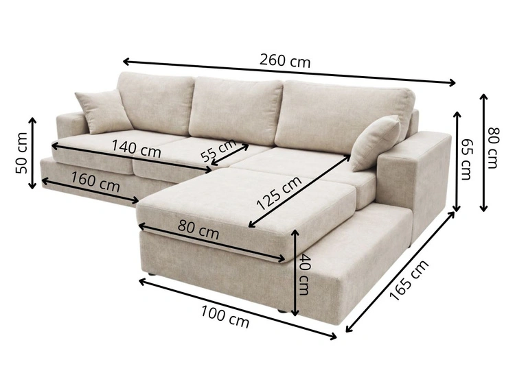 Ecksofa L-Form fürs Wohnzimmer Nesto Links Creme