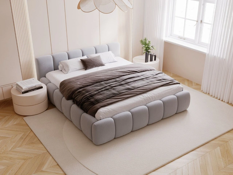 Polsterbett ohne Bettkasten mit Lattenrost 160x200 Cloud Low aus Samtstoff Grau