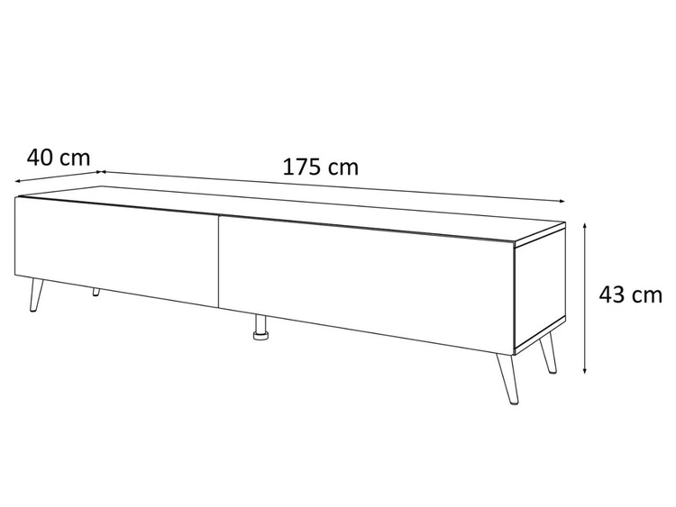 TV-Lowboard mit zwei Türen auf golden Beinen 175 cm mit LED-Beleuchtung Sorelle Schwarz Matt