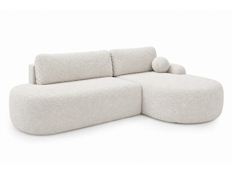 Ecksofa L-Form Rechts mit Schlaffunktion und Bettkasten Aurio O Creme
