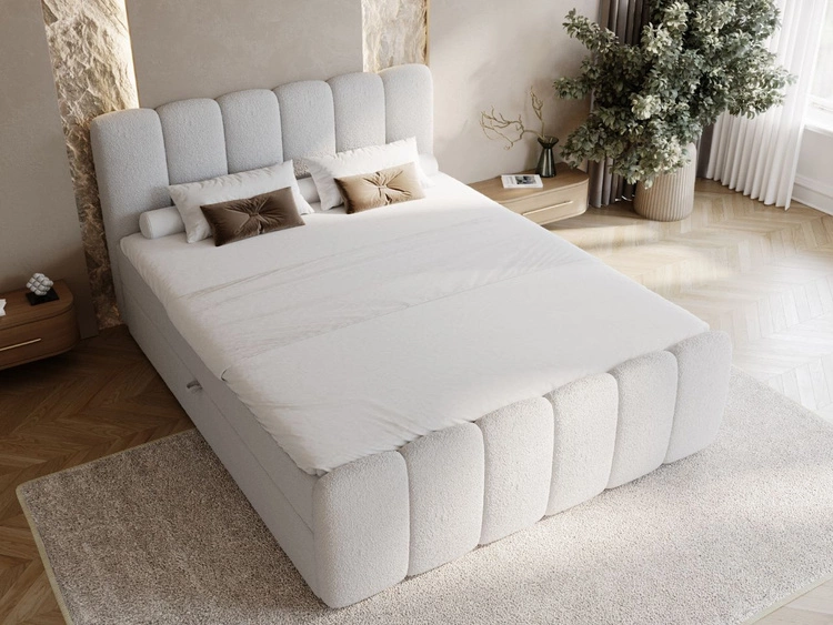 Boxspringbett mit Bettkasten 180x200 Bouclé-Stoff Cloud Grau