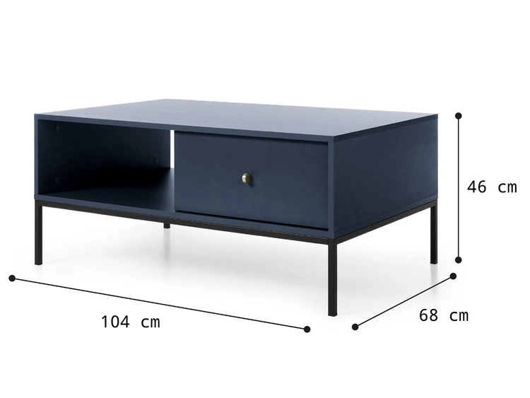 Couchtisch mit Stauraum und Schwarz Metallbeine Amor Marineblau