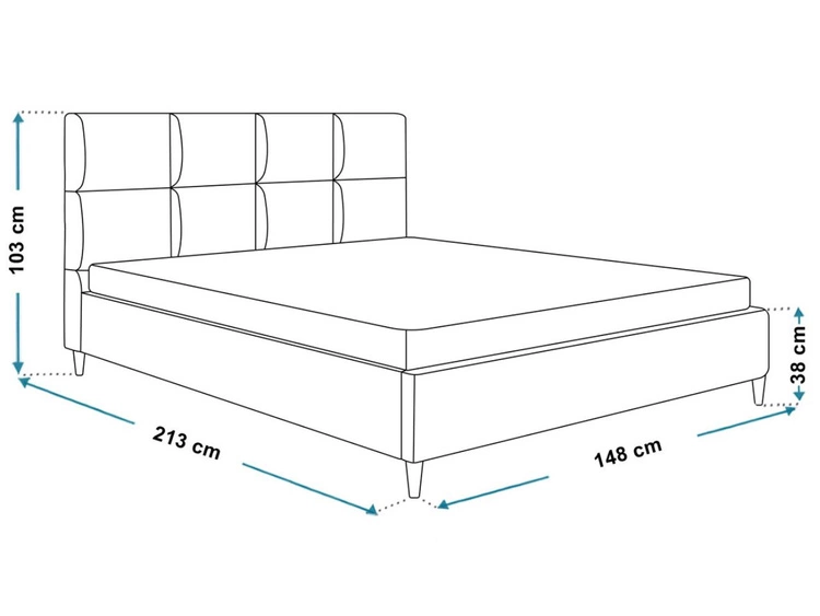 Polsterbett mit Lattenrost 140x200 Luxe Dunkelblau