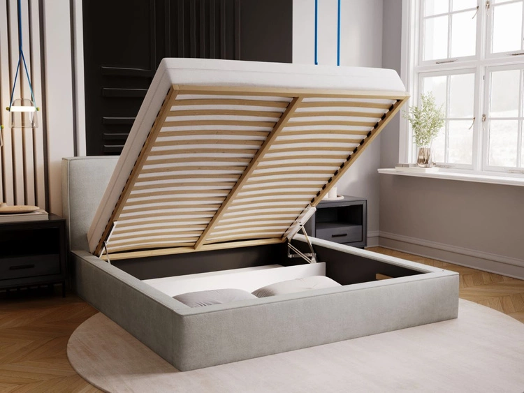 Polsterbett mit Bettkasten und Lattenrost 200x200 Monaco Hellgrau