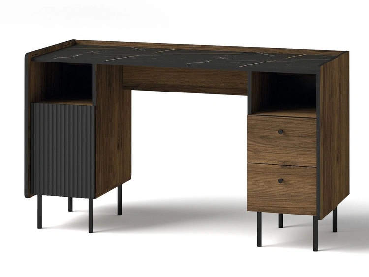Schreibtisch mit Schubladen und Schrank Nussbaum Warmia, Schwarz