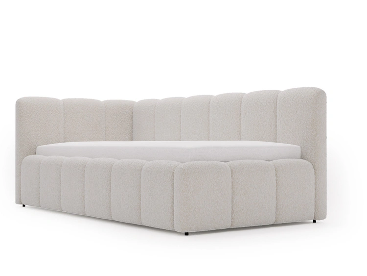Jugendbett Einzelbett mit Bettkasten und Lattenrost 90x200 Cloud One Beige Bouclé-Stoff