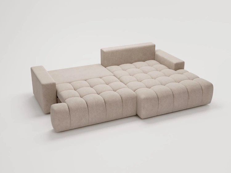 Ecksofa L-Form mit Schlaffunktion und Bettkasten Havi Rechts Beige