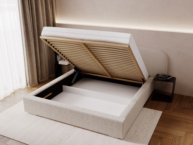 Polsterbett mit Bettkasten und Lattenrost 200x200 Palermo Beige