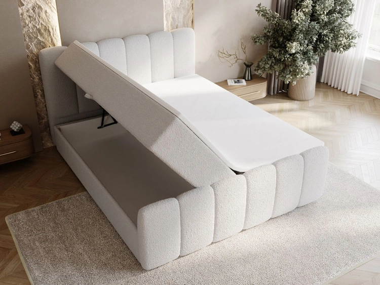 Boxspringbett mit Bettkasten 140x200 Bouclé-Stoff Cloud Grau