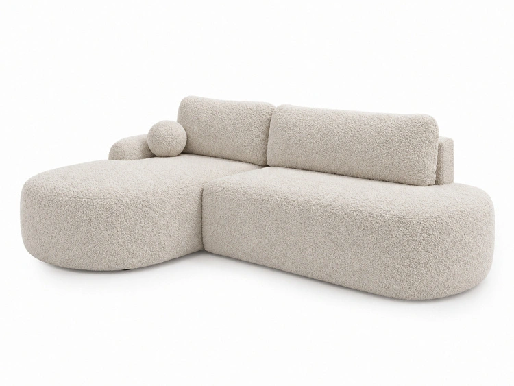 Ecksofa L-Form Links mit Schlaffunktion und Bettkasten Aurio O Creme