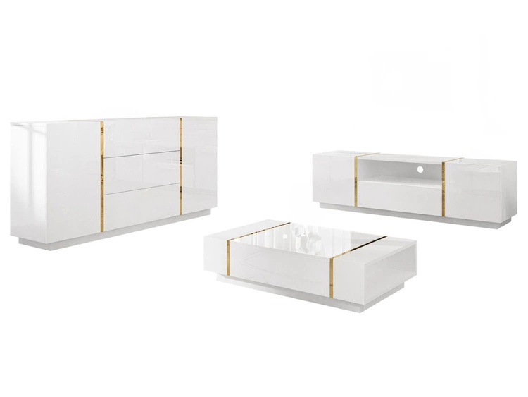 Wohnzimmer-Set im Glamour-Stil Lunelie Weiß Hochglanz