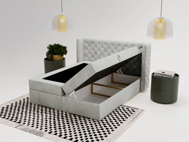 Boxspringbett mit Bettkasten 140x200 Lion Hellgrau