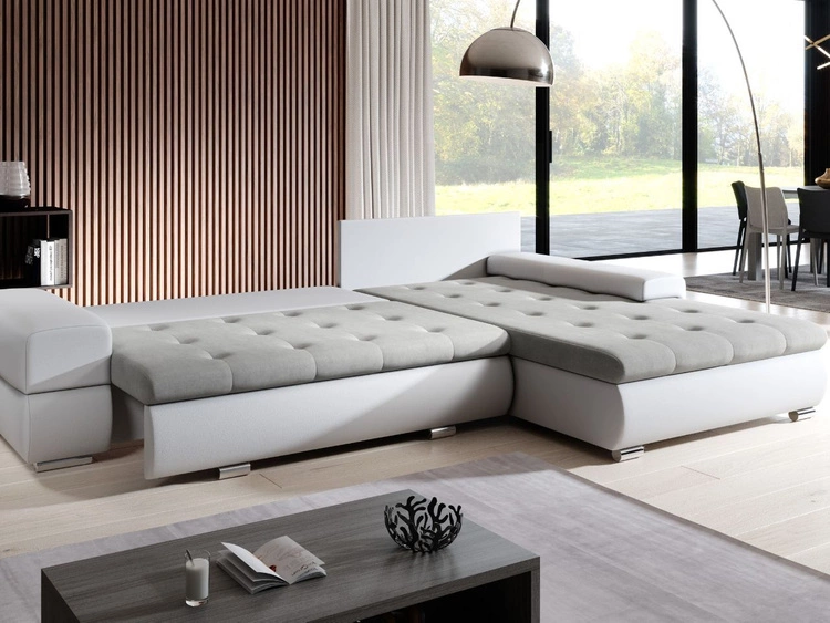 Ecksofa L-Form mit Schlaffunktion und Bettkasten Sonia Hellblau