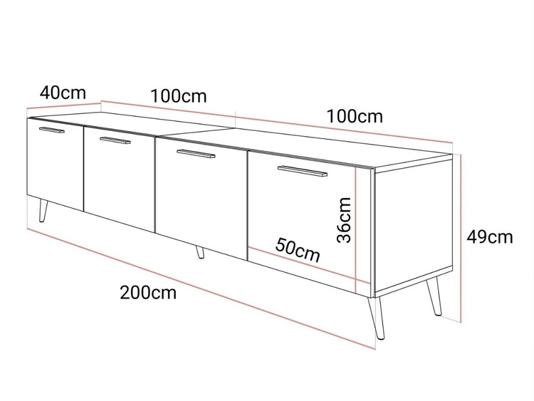 TV-Lowboard mit Türen und LED-Beleuchtung auf Schwarzen Metallbeinen 200 cm Noaé Kaschmir