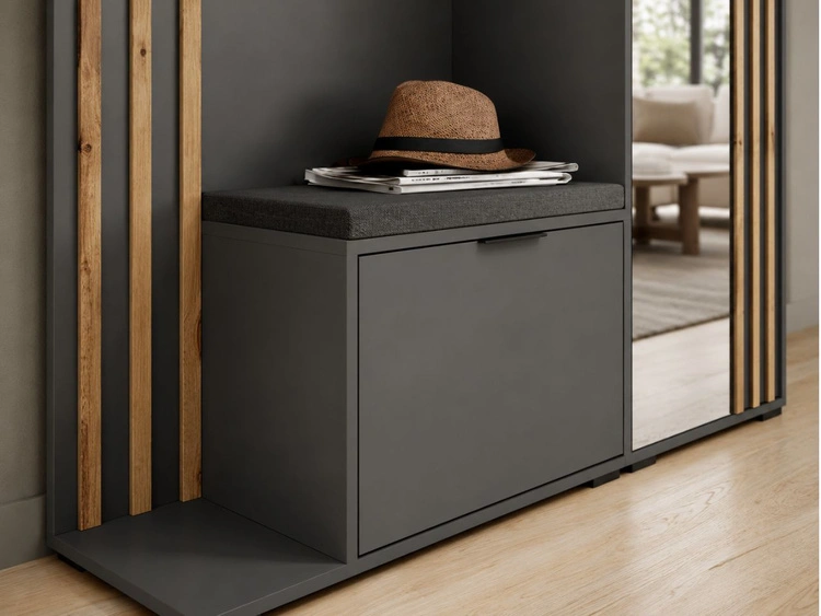 Garderobe mit Spiegel und Kleiderhaken Macron Graphit Artisan Eiche