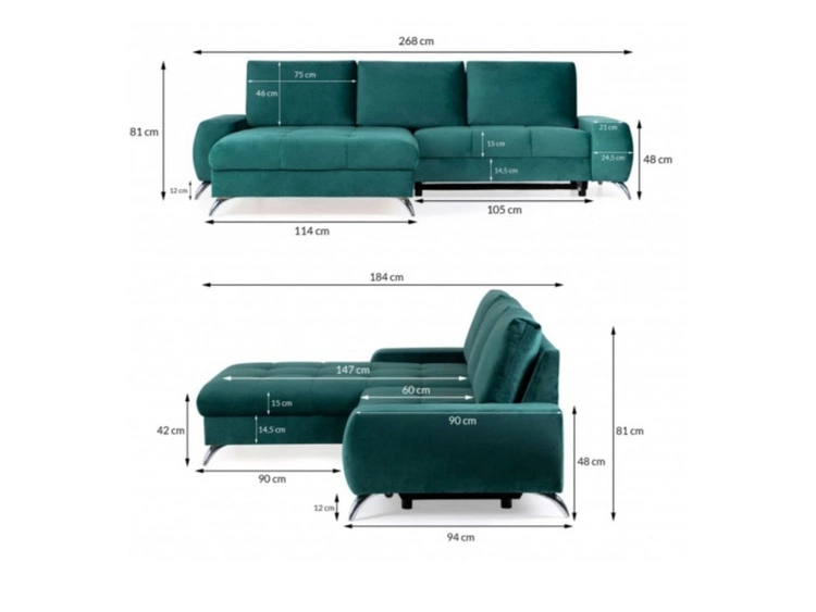 Ecksofa L-Form Links mit Schlaffunktion und Bettkasten Tonny Braun