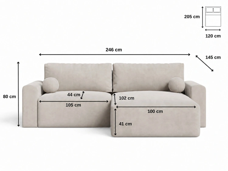 Ecksofa L-Form mit Schlaffunktion und Bettkasten Aurora Creme
