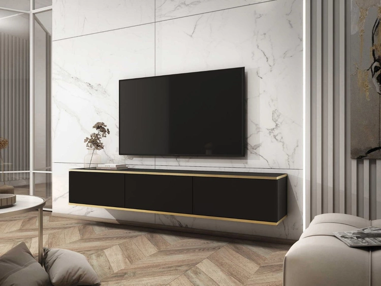 TV-Lowboard Hänge mit Türen 175 cm Diolo Schwarz mit glatter Front
