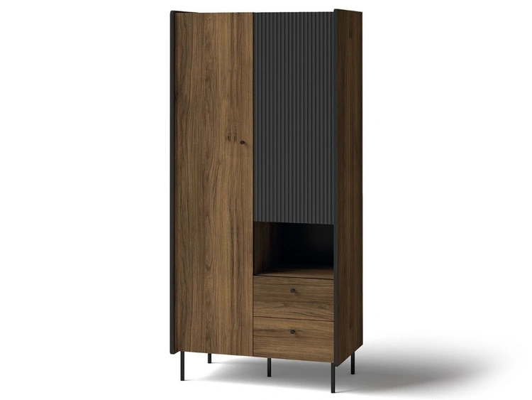 Kleiderschrank mit Schubladen 88 cm Pascale Nussbaum Warmia, Schwarz