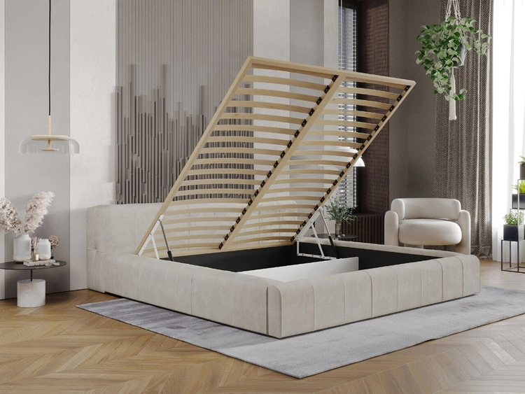 Polsterbett mit Bettkasten und Lattenrost 160x200 Lipari Beige