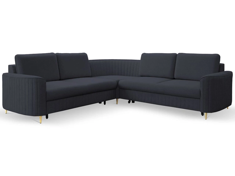 Ecksofa L-Form Rechts mit Schlaffunktion und Bettkasten Limon Dunkelblau