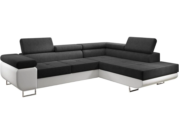 Ecksofa L-Form Rechts mit Schlaffunktion und Bettkasten Solam L Schwarz, Weiß