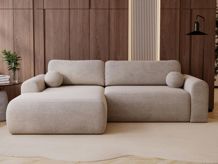 Ecksofa L-Form mit Schlaffunktion und Bettkasten Savana Links Beige