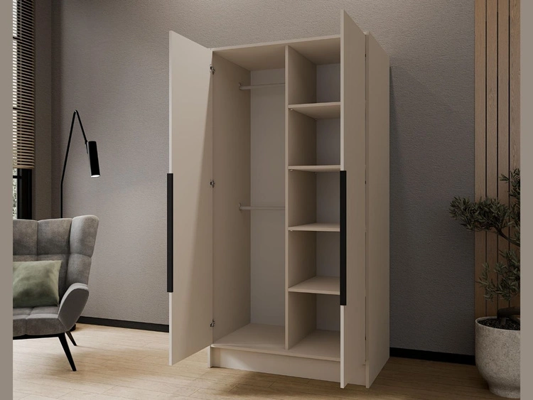 Kleiderschrank 100 cm Perugia Kaschmir mit schwarzen Griffen