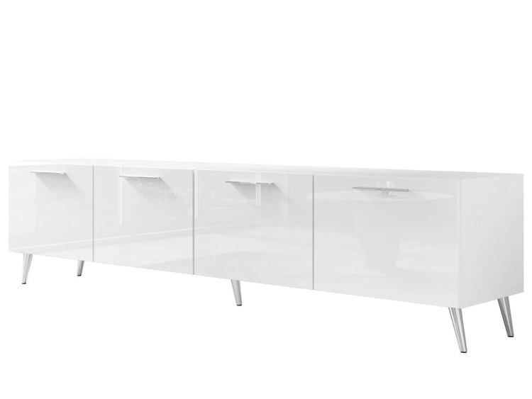 TV-Lowboard mit Türen auf Silbernen Metallbeinen 200 cm Noaé Weiß Hochglanz