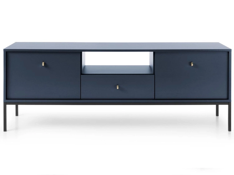 TV-Lowboard mit Schubladen und Türen mit Schwarz Metallbeinen Amor Marineblau