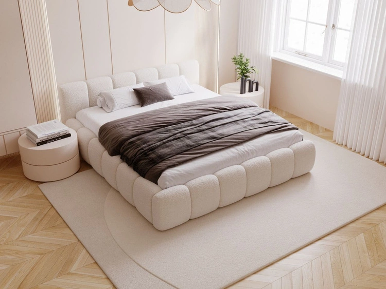 Polsterbett mit Bettkasten und Lattenrost 140x200 Cloud Low Bouclé-Stoff Beige