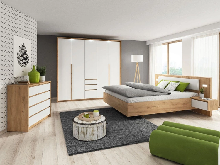 Kommode mit 4 Schubladen Baffi Gold Craft Eiche, Weiß