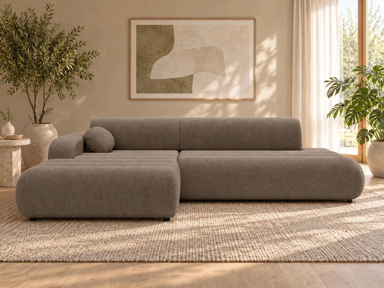 Ecksofa L-Form mit Schlaffunktion und Bettkasten Lisso Links Braun