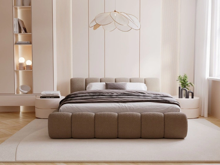 Polsterbett ohne Bettkasten mit Lattenrost 120x200 Cloud Low aus Bouclé-Stoff Braun