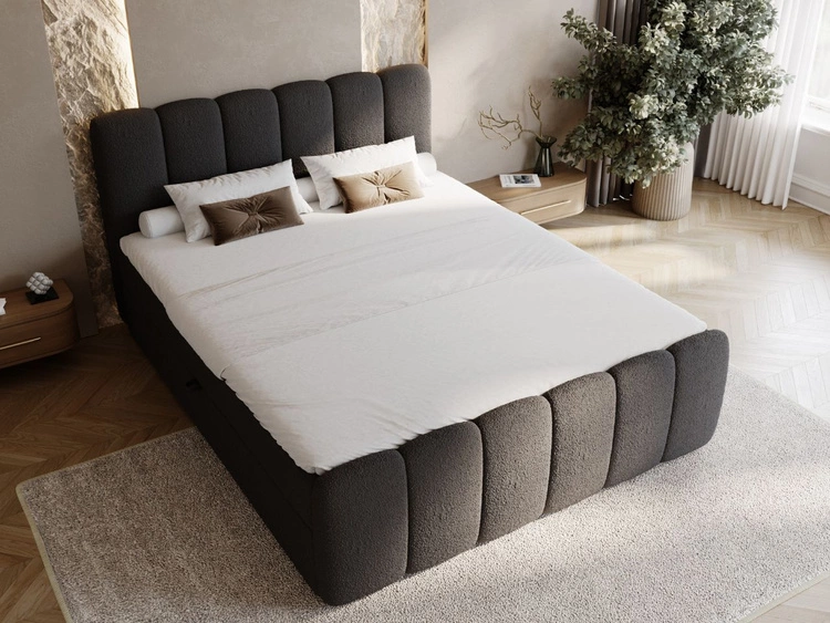 Boxspringbett mit Bettkasten 180x200 Bouclé-Stoff Cloud Schwarz