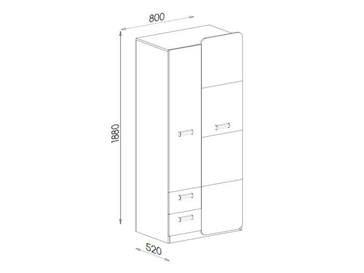 Jugendkleiderschrank mit Schubladen, 80 cm Öffnung Lindo Weiß, Nash Eiche